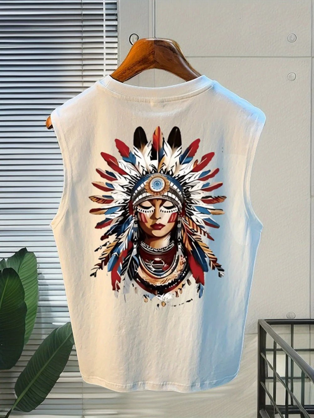 S7ad6c625d47147949bff9ad864118ad2Z.jpg 100% pure cotton summer men's fashionable casual loose American trend retro printed beach sports sleeveless vest - Image 1
