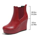 Women Platform Wedge Heel Chelsea Ankle Boots, Elastic Side Slip‑On Faux Leather Solid Color Spring Autumn Casual Short Booties - Image 2