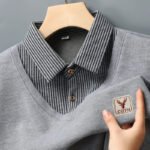 Mens Polo Sweater Shirt Collar Knit Pullover Autumn Winter Fleece T-shirt Casual Sweaters Navy Blue Khaki Korean Clothing