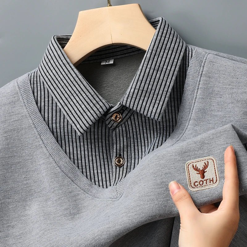 S7b3fcc92bc92446daae772204be4ad5cn.jpg Mens Polo Sweater Shirt Collar Knit Pullover Autumn Winter Fleece T-shirt Casual Sweaters Navy Blue Khaki Korean Clothing - Image 1