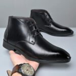 Men's Pointed Toe Ankle Boots Lace‑Up Leather Business Formal Dress Shoes Male High Top Footwear Man Chelsea Boots Comfy Botas - Image 3