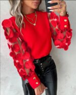 Fashion Lace Floral Tops Blouses Women 2024 Long Sleeve Elegant O-neck Loose Shirt Blouse Casual Shirts Spring Summer Ladies Top - Image 6
