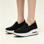 Women Slip On Air Cushion Walking Shoes Breathable Mesh Upper Platform Sneakers Non Slip Soft Sole Casual Loafers Ladies Lightweight Comfort Footwear for Daily Work Travel Outdoor Walking Nursing Shopping White Black Gray Pin - Image 3