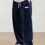 Autumn Mens Corduroy Casual Pants Fashion Loose Fit Pants Straight Sweatpants Elastic Waist Drawstring Outdoor Streetwear