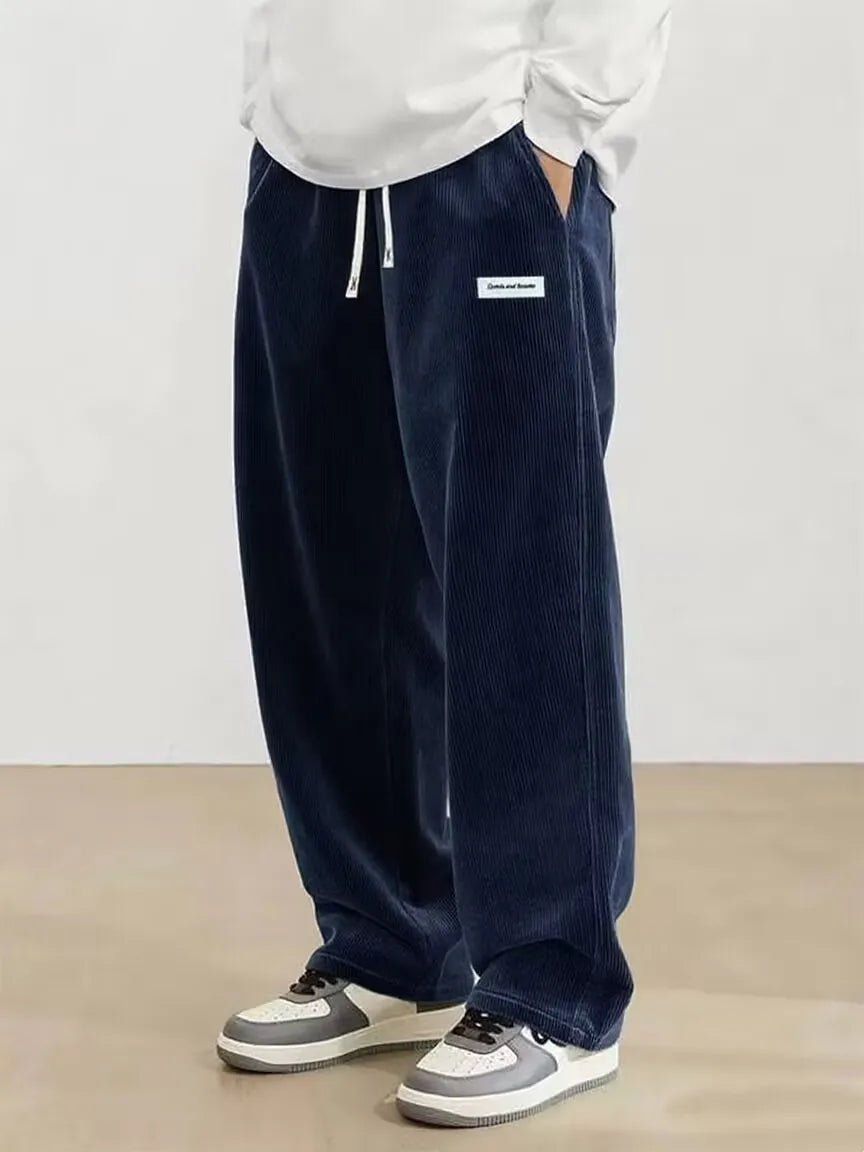 S7eb86efc2c3e4755b1689b92bf1571d3p.jpg Autumn Mens Corduroy Casual Pants Fashion Loose Fit Pants Straight Sweatpants Elastic Waist Drawstring Outdoor Streetwear - Image 1