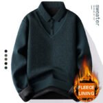 Men's Winter Sweater Fashion Polo Shirt Pullover Slim Fit Elegant Luxury Brand Knitwear Fake Two Pieces Knitted Fleece Sweaters - Image 6