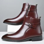 Mens Buckle Strap Ankle Boots Pointed Toe Leather Formal Chelsea Boots Man Business Dress Short Botas for Men High Top Footwear - Image 10