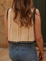 Floral Crochet Waistcoat for Women Sheer Button Front Sleeveless Open-knit Top Teen-girl Summer Boho Vacation Outfit - Image 3