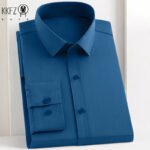 Men's Business Casual Long Sleeve Shirt Solid Color Wrinkle Resistant Comfortable All-Season Versatile Top - Image 5