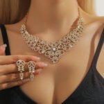 Luxury Pink Crystal Flower Jewelry Set Gold Plated Rhinestone Necklace & Earrings for Women Wedding Party Prom Accessories - Image 6