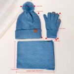3pcs/set Winter Beanie Hat Scarf Touchscreen Gloves Set for Women Warm Knit Fleece Lined Hat Set Leather Label Fur Ball Cap - Image 6