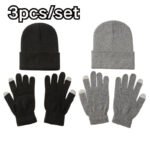 3pcs Sets Winter Warm Hat Gloves Set For Men And Women Outdoor Riding Hat Beanies Windproof Wool Knitting Pullover Cap+Gloves - Image 2