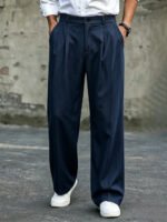 Men's High Waist Double Pleated Wide Leg Dress Pants Draping Wrinkle Resistant Breathable Textured Fabric Trousers for Office Wo - Image 5