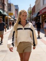 Women's Jackets Beige Black Zip Collar Crop Jacket Lapel Loose Streetwear Spring Autumn Chic Sports Outfits Short Coats 2026 New - Image 4