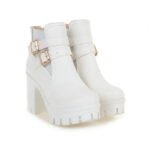 Women's Ankle Boots Women Platform High Heels Fashion Buckle Side Zipper Autumn Winter Women's Ankle Boots Size 33-43