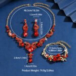 Luxury Red Crystal 3Pcs Jewelry Set Women's Gold Rhinestone Necklace Earrings Bracelet Bridal Wedding Party Accessories - Image 5