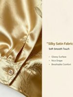 Lady's Golden Shirt with Brocade Leaf Pattern Buttons, Long-Sleeved, Stand-Up Collar Top. Elegant Style, Suitable for Office Parties. - Image 6