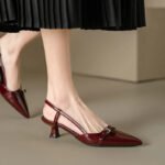 2024 New Summer Women's Dress Shoes Patent Leather Slip on Pointed Toe Sandals Buckle Slingbacks Mid Heels Pumps Sandalias Mujer - Image 5
