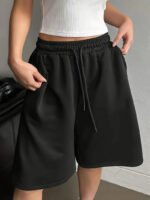 Plus Size - Plus Size - Plus Size Women'S Casual Solid Color, Machine Washable Fabric with Drawstring Pocket Shorts - Image 4