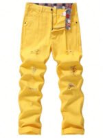 Men's Ripped Non-Stretch Regular Fit Straight-Leg Denim Pants Jeans - Image 5