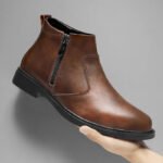 Autumn and Winter New High-Top Leather Shoes for Men, Zippered Leather Boots, Fashionable Versatile Business Casual Shoes, Men's Formal Shoes, Chelsea Boots - Image 4