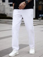 SGIAWETA-Manfinity Homme Men Cotton Solid Straight Leg Jeans Long Washed Light Jean Cargo Plain All White Work Basic Husband Going Out Office Party Vacation Urban-birthdaygift - Image 4