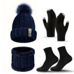 4pcs Winter Beanie Hat Gloves Scarf Caps Socks Thickened Fleece Lined Neck Cashmere Scarves Cap Set For Men Women - Image 6