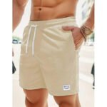 Men Shorts Solid Color Mid Waist Summer Motion Waffle Texture Deep Crotch Drawstring Mens Shorts Loose Knee Length Casual Short - Image 15