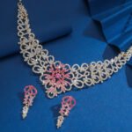 Luxury Pink Crystal Flower Jewelry Set Gold Plated Rhinestone Necklace & Earrings for Women Wedding Party Prom Accessories - Image 2