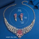 Luxury Pink Crystal Flower Jewelry Set Gold Plated Rhinestone Necklace & Earrings for Women Wedding Party Prom Accessories - Image 5