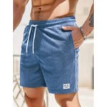 Men Shorts Solid Color Mid Waist Summer Motion Waffle Texture Deep Crotch Drawstring Mens Shorts Loose Knee Length Casual Short - Image 17