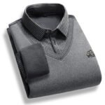 Men's Fleece Lined Sweater Polo Collar Pullover Tops Fake Two Piece Fashion Business Causal Pullovers Thick Winter Clothes - Image 3