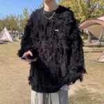 Winter Ripped Fringe Raw Edge Sweater For Men Hip Hop Fashion Knitted Pullovers Y2K Vintage Streetwear Knitwear Jersey Clothes - Image 3