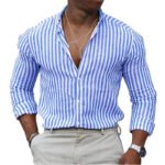 New mens Stripe Shirt Long Sleeve Printing Breathable T Shirts Lapel Basic Shirts for Men Lightweight Hawaiian Shirt Streetwear - Image 5