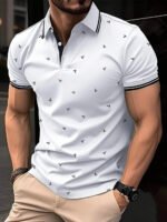 European and American Men's Summer Personalized Anchor Print Soft and Breathable Polo Short Sleeved T-Shirt Outdoor Casual Top - Image 2
