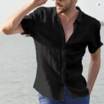 Summer Men Short Sleeve Casual Lapel Shirt Men Pure Color Hawaii Shirt Tops 100% Polyester