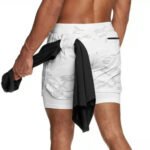 Men's Fitness Training Shorts,Summer Casual Black 2 In 1 Quick Dry Gym Running Shorts Outdoor Slim Quarter Pants - Image 3