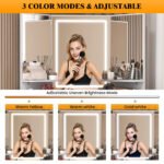 LED Vanity Desk With 3-Light Modes & Built-in Charging Station - Makeup Table With Open Storage Shelves, Drawers & Matching Stool - Image 5