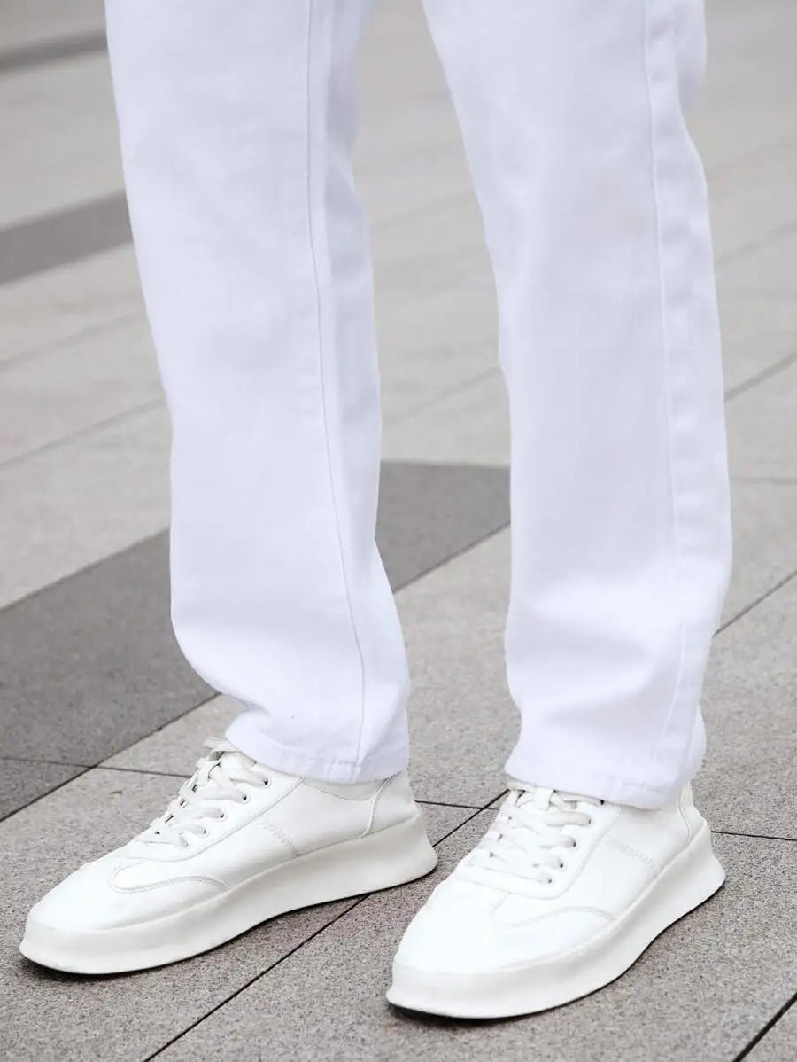 S8fa1280e8484400ca9d7e84576426b3cg.jpg SGIAWETA-Manfinity Homme Men Cotton Solid Straight Leg Jeans Long Washed Light Jean Cargo Plain All White Work Basic Husband Going Out Office Party Vacation Urban-birthdaygift - Image 1