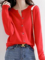 Women Knitted Cardigans Autumn Winter 2025 Round Neck Casual Long Sleeve Tops Solid Basic Soft Sweaters Female