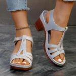 2026 Summer Plus Size 36-43 Sandals for Women, Stitched Thick High Heel, Comfortable Peep Toe, Single Strap Women's Sandals 43 - Image 6