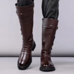 Men's Autumn Winter Vintage Outdoor Long Boots British Style Work Boots High Top Men's Leather Boots-1307 - Image 5