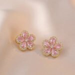 Bridal Pink Zircon Cherry Flower Stud Earrings and Pendants Stainless Steel Chains Necklaces For Women Luxury Jewelry Sets Gift - Image 4