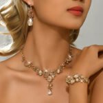 Luxury Red Crystal 3Pcs Jewelry Set Women's Gold Rhinestone Necklace Earrings Bracelet Bridal Wedding Party Accessories - Image 2
