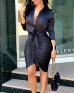 Women Sexy Deep V Neck Mini Dresses Ladies Long Sleeve Party Club Bodycon Dress - Image 5