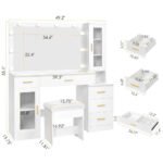 49.2" Large Glass Top Vanity Desk with Lighted Mirror and Stool / White Makeup Vanity table with Nightstand,Power, Custom - Image 5