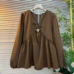 Plus Size Women Clothing Spring Autumn New V-Neck Long Sleeved Shirt&Blouses Solid OL Casual Business Top To Cover The Stomach - Image 6