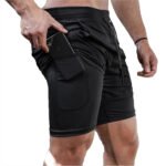 Men's Fitness Training Shorts,Summer Casual Black 2 In 1 Quick Dry Gym Running Shorts Outdoor Slim Quarter Pants - Image 11