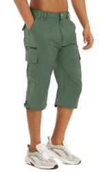 Men's Cargo Work Shorts Quick Dry 3/4 Length Capri Pants Multi-pockets Knee Length Trousers Summer Board Beach Shorts - Image 19