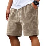 Men Shorts Solid Color Mid Waist Summer Motion Waffle Texture Deep Crotch Drawstring Mens Shorts Loose Knee Length Casual Short - Image 6